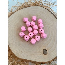 Ahşap Sekizgen Boncuk 14 mm Açık Pembe