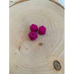Ahşap Sekizgen Boncuk 14 mm Koyu Pembe
