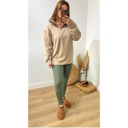 Yarım Fermuarlı Şardonlu Bej Sweat