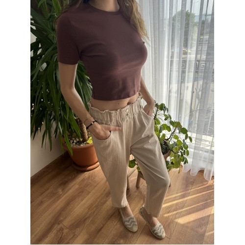 Kısa Kollu Kahve Crop Kısa Kollu Kahve Crop