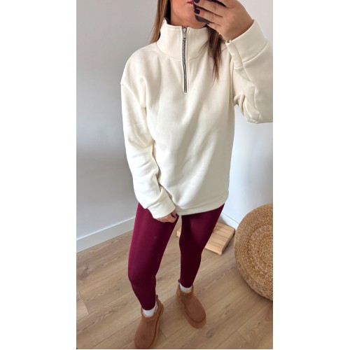 Yarım Fermuarlı Şardonlu Beyaz Sweat Yarım Fermuarlı Şardonlu Beyaz Sweat