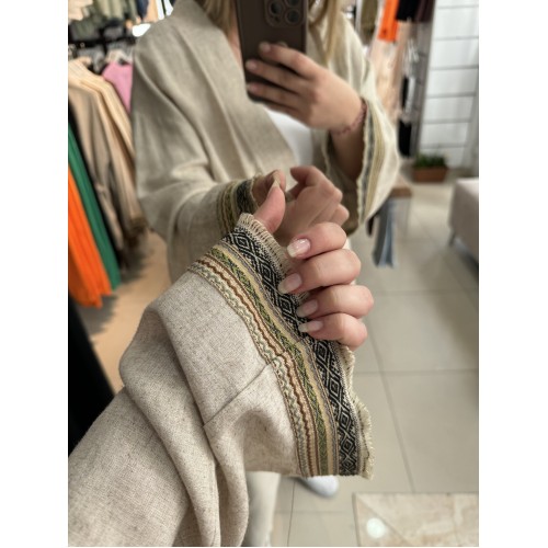 Şerit Detaylı Kimono Krem Şerit Detaylı Kimono Krem