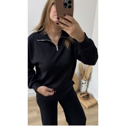 Oysh yarım Fermuarlı Siyah Sweat