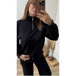 Oysh yarım Fermuarlı Siyah Sweat