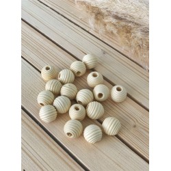 Ahşap Yuvarlak Çizgili Boncuk 15 mm Ham