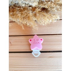 Pembe I Love Mom Yazılı Yıldız Figürlü Silikon Emzik Klipsi