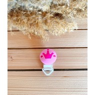 Pembe Taç Figürlü Silikon Emzik Klipsi